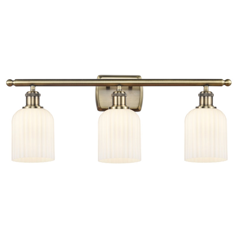 Abat-jour de meuble-lavabo 3 lumières 25 po Brion Addeline, Blanc brillant, Laiton antique