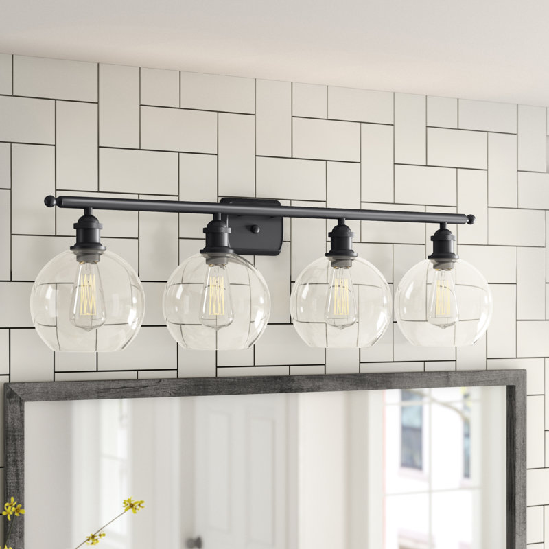 Baptista 4 - Light Dimmable Vanity Light, Matte Black, 6 Watt Vinage LED Bulb, Clear