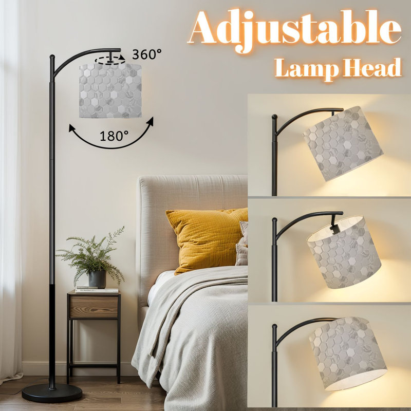 Lampe sur pied arc en marbre gris hexagonal à variations subtiles avec abat-jour réglable Lampe haute à intensité variable 3 couleurs avec télécommande pour le salon et la chambre à coucher