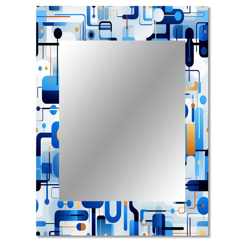 Cobalt bleu et blanc grille géométrique - miroir décoratif géométrique, miroir mural moderne, art imprimé en métal