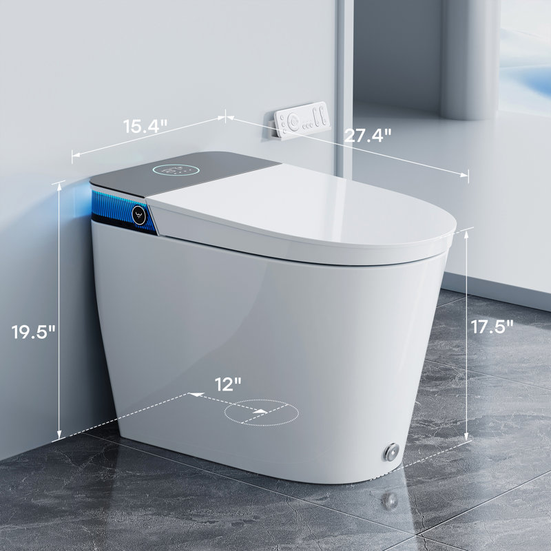 HOROW T38P Smart Bidet Toilet with Auto Open/Close Lid, Heated Seat, Warm Dryer, Foam Shield, ADA Chair Height and Auto Flush