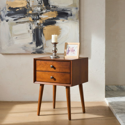 Table de chevet avec 2 tiroirs, petite table d'appoint avec rangement, noyer