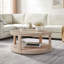Table basse ronde à 2 niveaux avec placage en bois de pin et roulettes - finition chêne