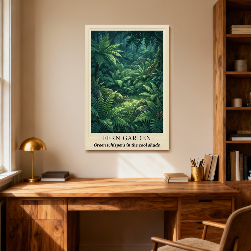 «Landscape & Nature Fern Garden Green Whispers Cool Shade Nature», reproduction d'art, H 40 po x l 28 po