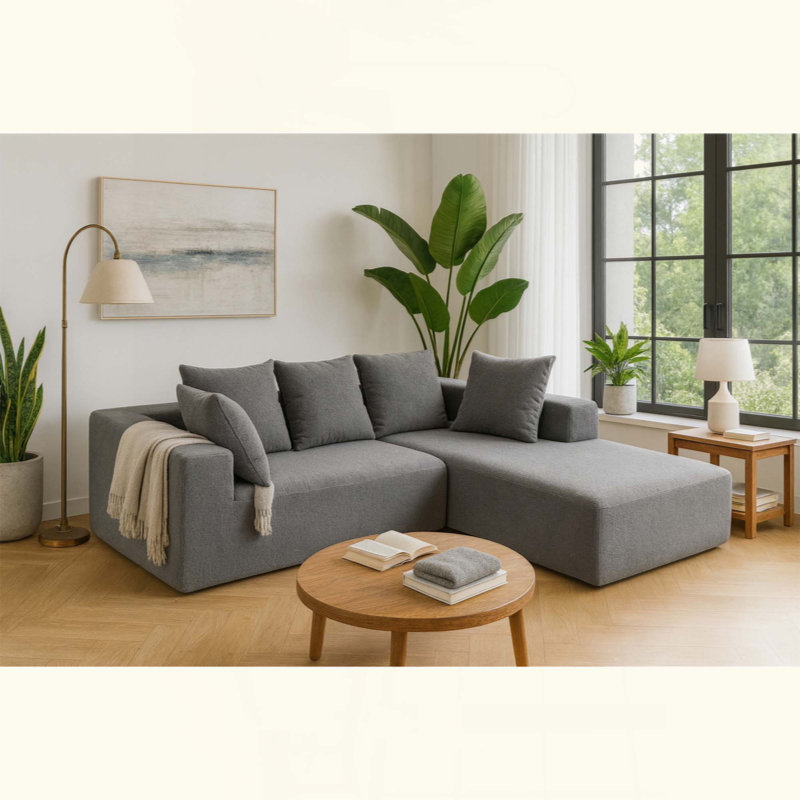 Ensemble de canapé moderne en mousse avec 5 coussins décoratifs - Conception modulaire, revêtement doux, canapé modulaire en L pour le salon