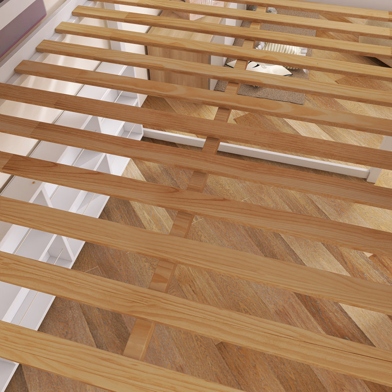 Lit mezzanine double en bois avec tente, Blanc et rose