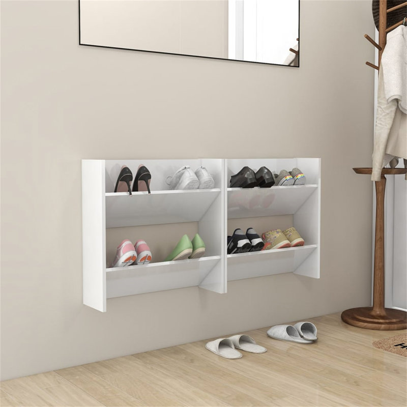 6 Pair Shoe Rack, High Gloss Grey, 60 cm H x 120 cm W x 18 cm D