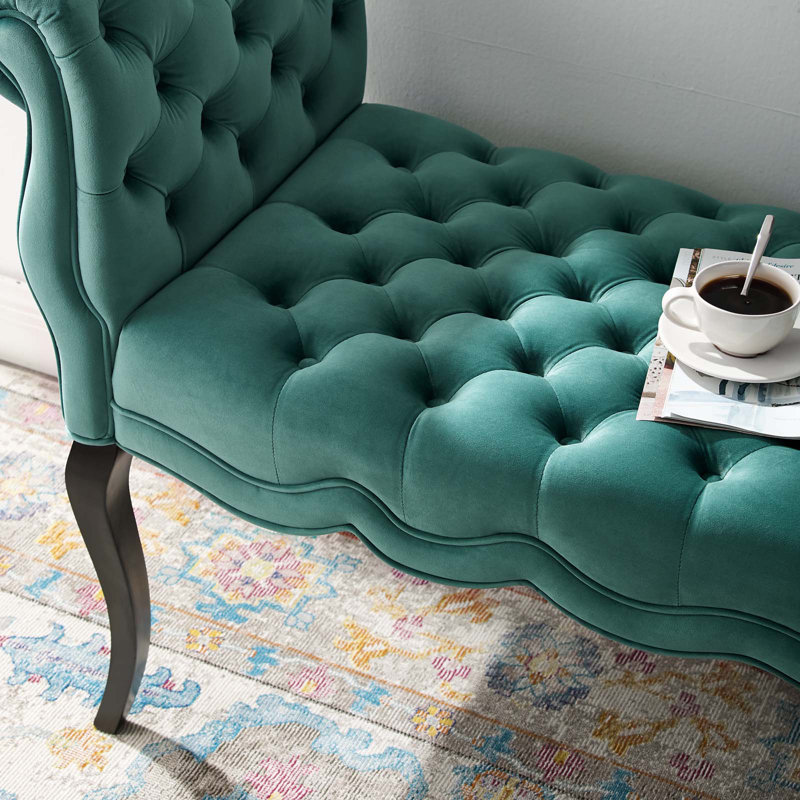 Banc en velours Performance Adelia Chesterfield, Tissage bleu sarcelle