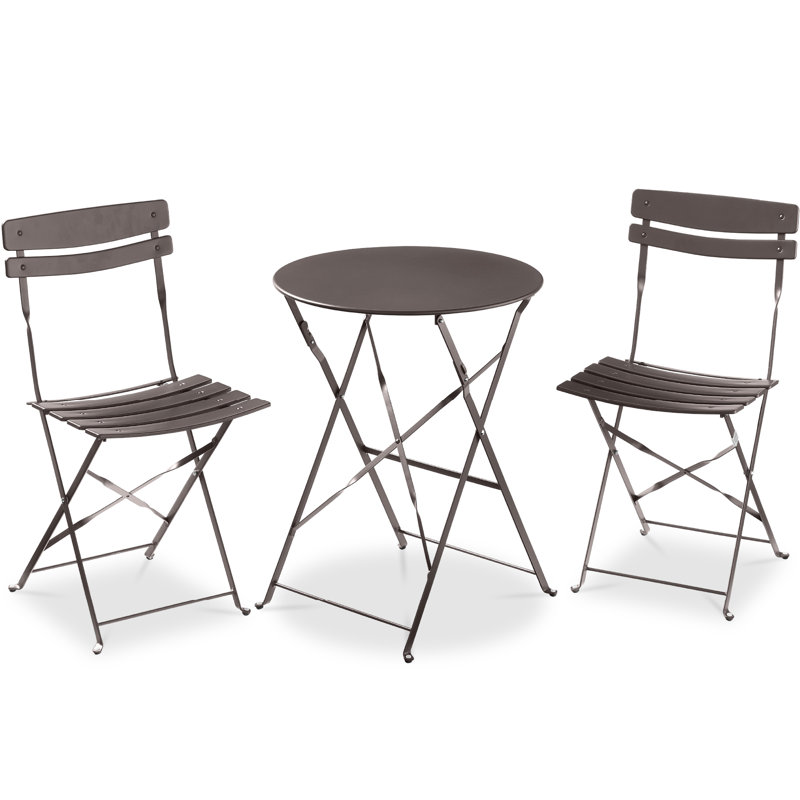  3-Piece Small Bistro Set, Folding Patio Furniture Set Of 2 Chairs And Table - Taupe, Brown