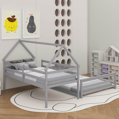 Twin Over Full House Bunk Bed With Built-In Ladder