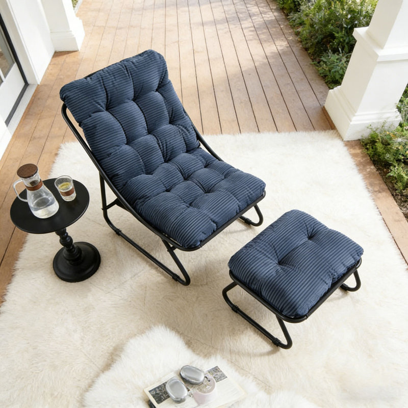 Chaise longue d'extérieur avec repose-pieds pour patio, Marine