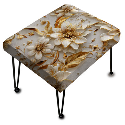 Golden White And Blue Flowers Elegance III - Marble Rectangle Ottoman