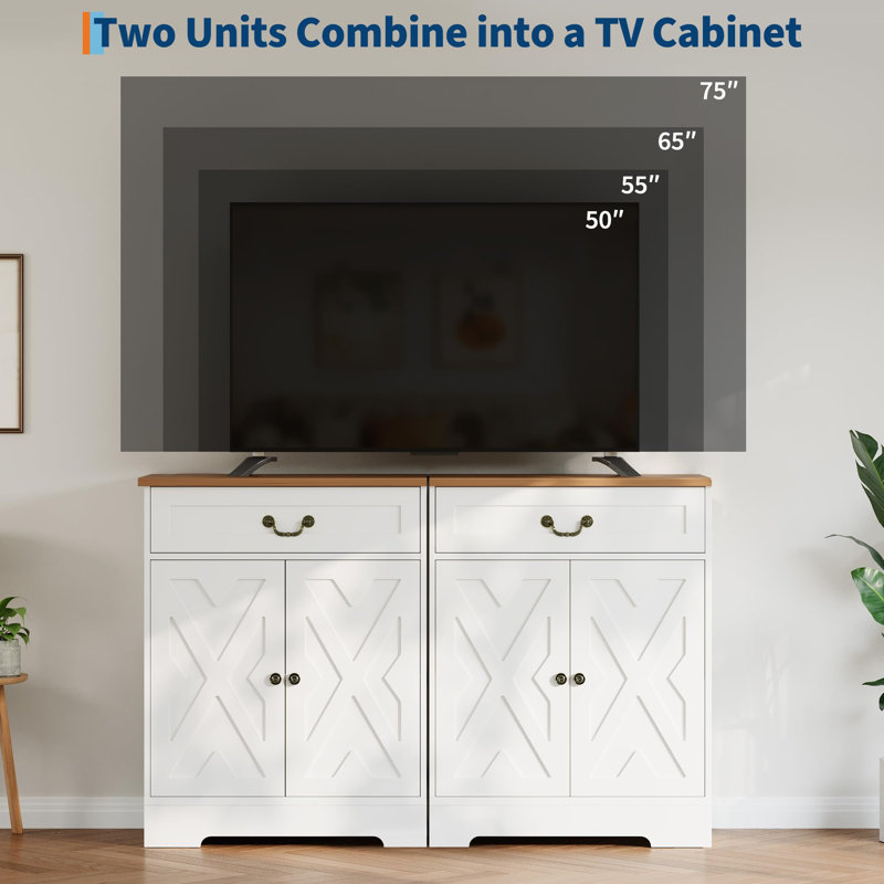 Armoire à café blanche avec 2 portes et tiroir, tablette réglable, capacité de 150 lb, pour la cuisine, la salle à manger et le vestibule
