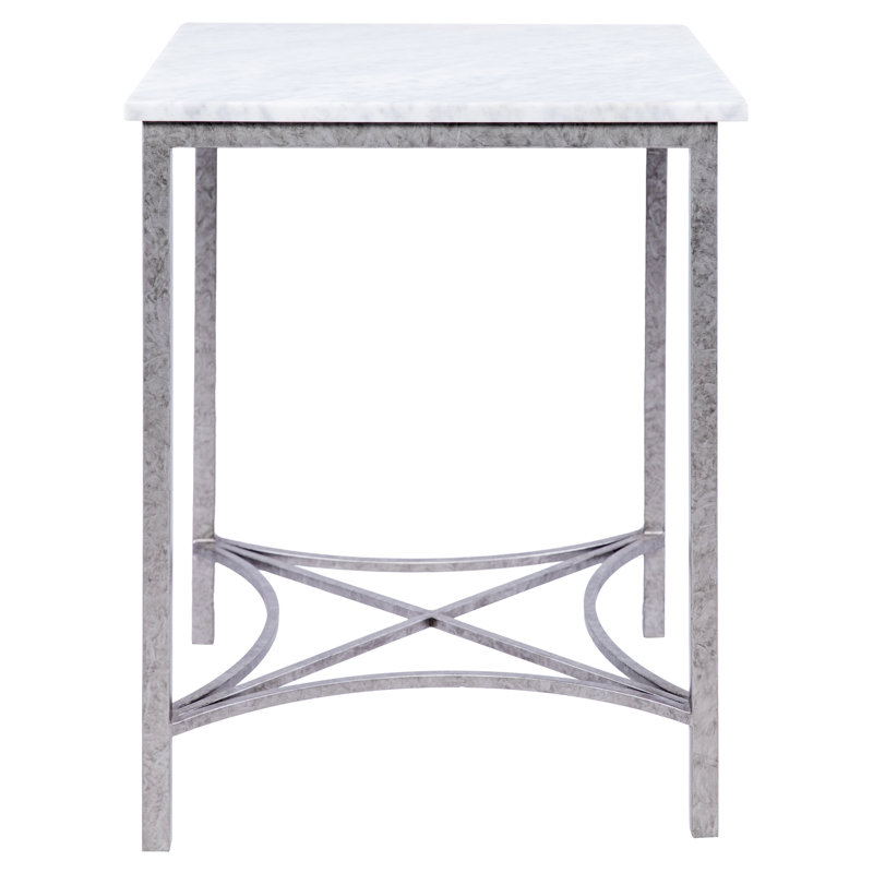 Bella Marble 3 Legs End Table, Royal Silver, Carrera Marble