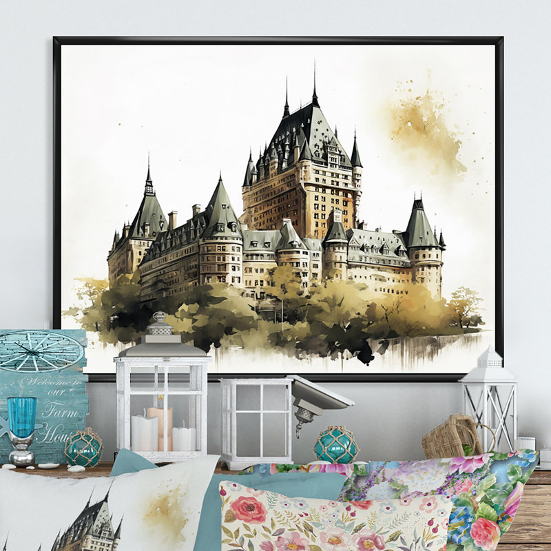 Château Frontenac au Québec - Art mural pour salon Québec, H 16 po x l 32 po x P 1 po, Cadre flottant noir