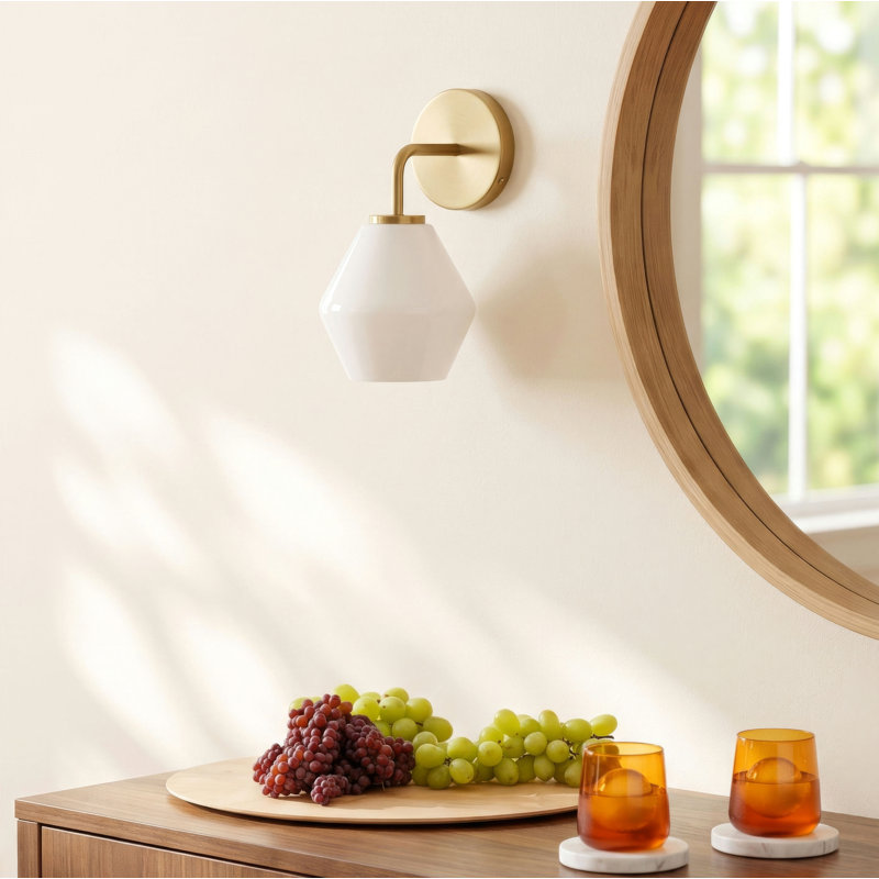 Rooks Armed Sconce, Satin Brass, White