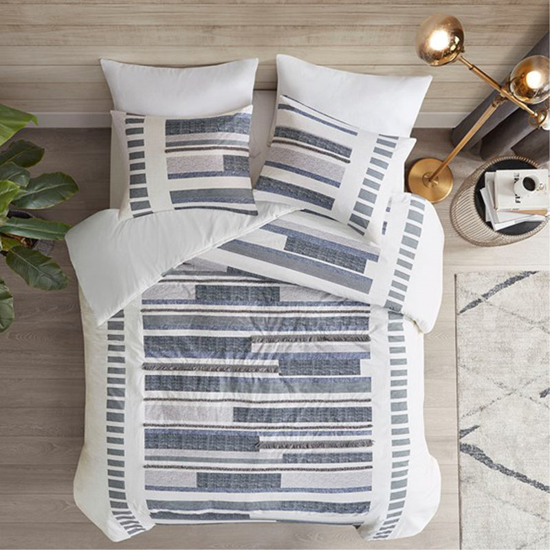 Ensemble de housse de couette en coton imprimé double / grand 3 pièces avec garnitures