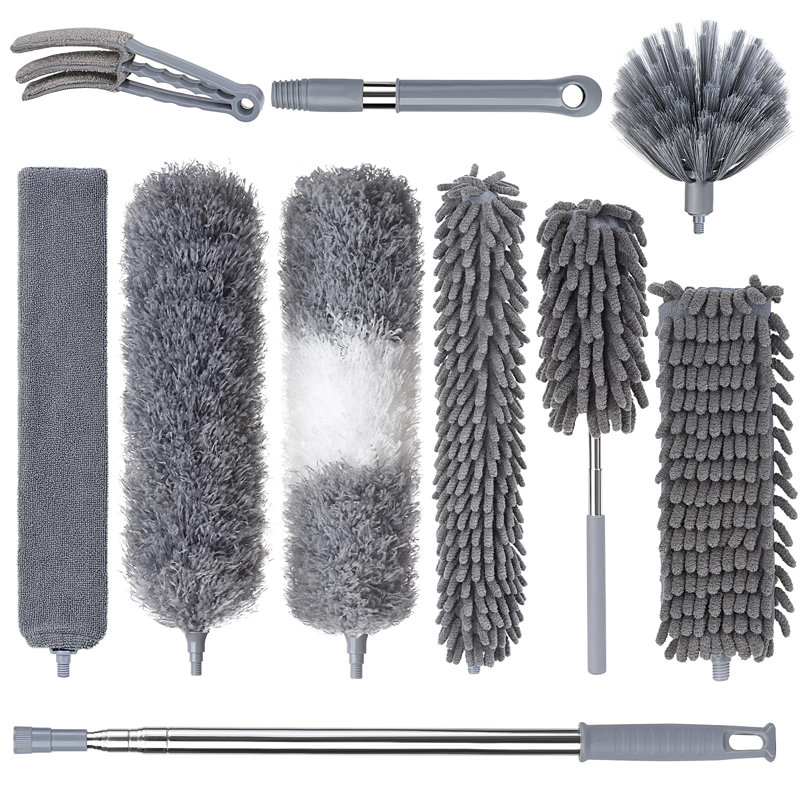 Dusters For Cleaning, Feather Duster Set, 10PCS Duster With Extension Pole Up To 100'' - Extendable, Bendable, And Washable For Ceilings, Chandeliers, And Furniture