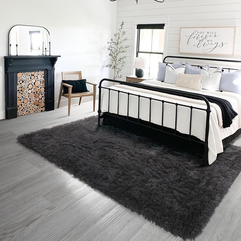 Tapis à poil long Shahen, Gris foncé, Rectangle 2 pi 11 po x 5 pi