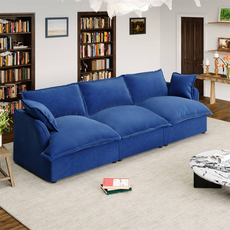 Mahamood Upholstered Sofa, Modular Sectional Sofa Cloud Couch for Living Room Bedroom, Mahamood Navy Blue Velvet