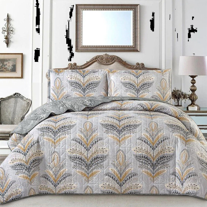 Amalyah Polyester Floral Bedspread with Pillowcases, Super King, Silver