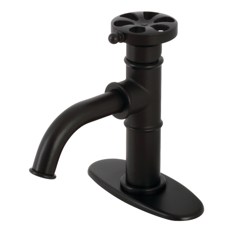 Kingston Brass Belknap Single-Handle 1-Hole Deck Mount Bathroom Faucet with Push Pop-Up and Deck Plate, Matte Black