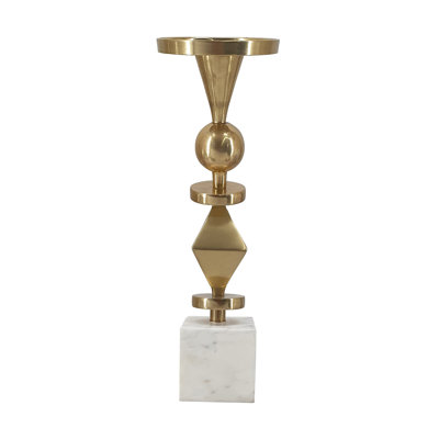 Porte-bougie pilier géométrique doré avec base en marbre blanc