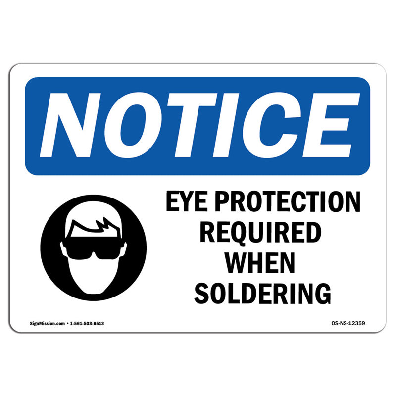 Protection des yeux requise lors de la soudure, H 12 po x l 18 po x P 0,1 po