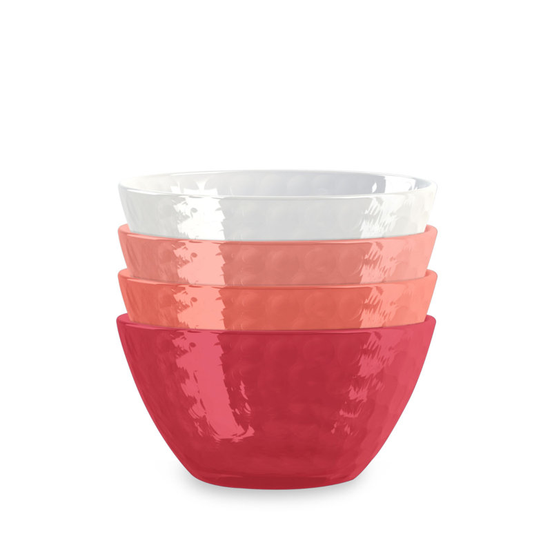Bol trempé à texture martelée, rouge, ensemble de 4