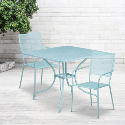 Janeth 35.5'' Square Indoor-Outdoor Steel Patio Table Set with 2 Square Back Chairs