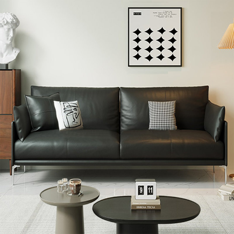 Causeuse-coussin standard en cuir véritable noir, H 33,07 po x l 85,04 po x P 35,43 po