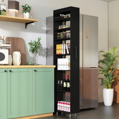 Tablette coulissante multi-fonctions à 7 niveaux pour la cuisine et les petits espaces, de nombreux articles de garde-manger, mobile avec salon de rangement à roulement lisse, conception étroite, tablettes ouvertes, rangement à différentes hauteurs,