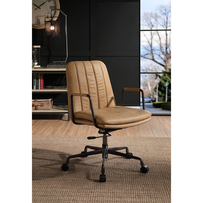 Eclarn Rum Top Grain Leather Office Chair, Brown 