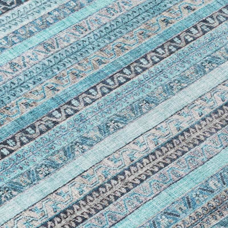 Machine Washable Indoor/Outdoor Chantille ACN2742 Striped Rug, 1'8" x 2'6", Turquoise