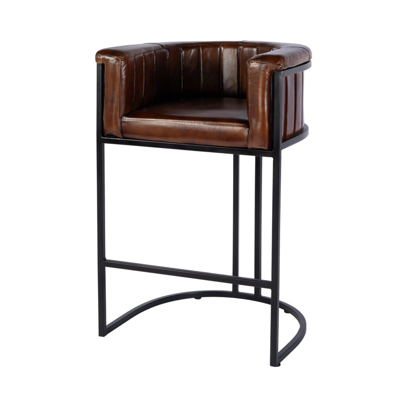 Rockford 29 in. Seat Height Leather Barrel Bar Stool with Footrest
