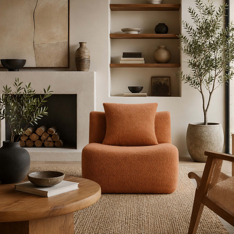 Canapé sans accoudoirs avec coussin en tissu - orange, Orange