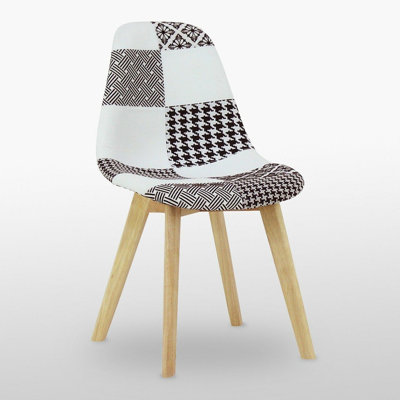 Single Shinn Fabric Upholstered Back Side Chair in Black/White | Solid Wooden Legs