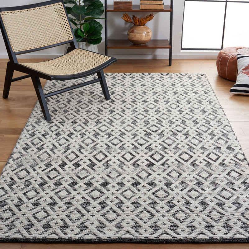 Tapis ivoire / noir tissé à la main Franson, Rectangle 6 pi x 9 pi