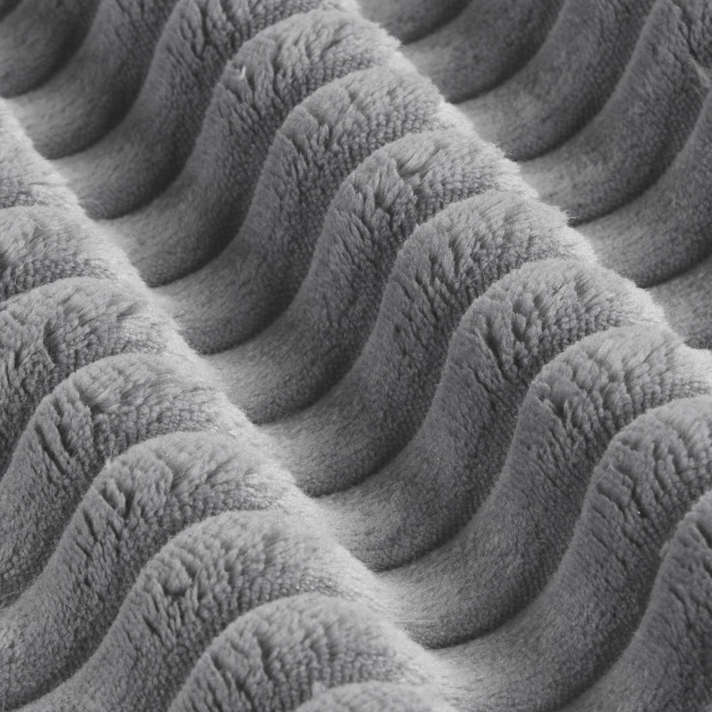 Gray Corduroy Sectional Sofa with Ottoman and Pillows