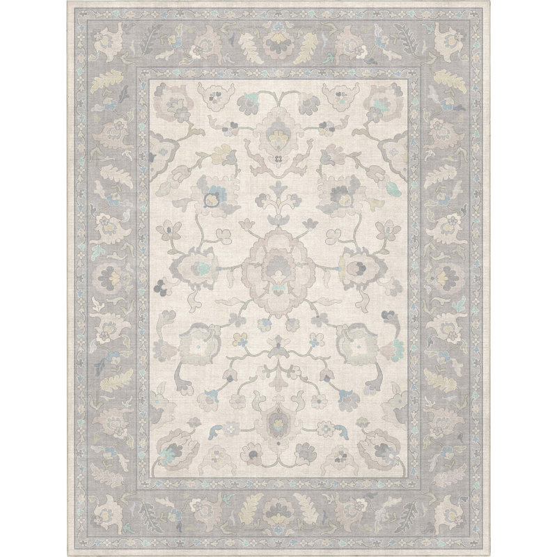 Tapis gris pastel Bungalow Rose Adrith Konya, Rectangle 7 pi 7 po x 9 pi 10 po