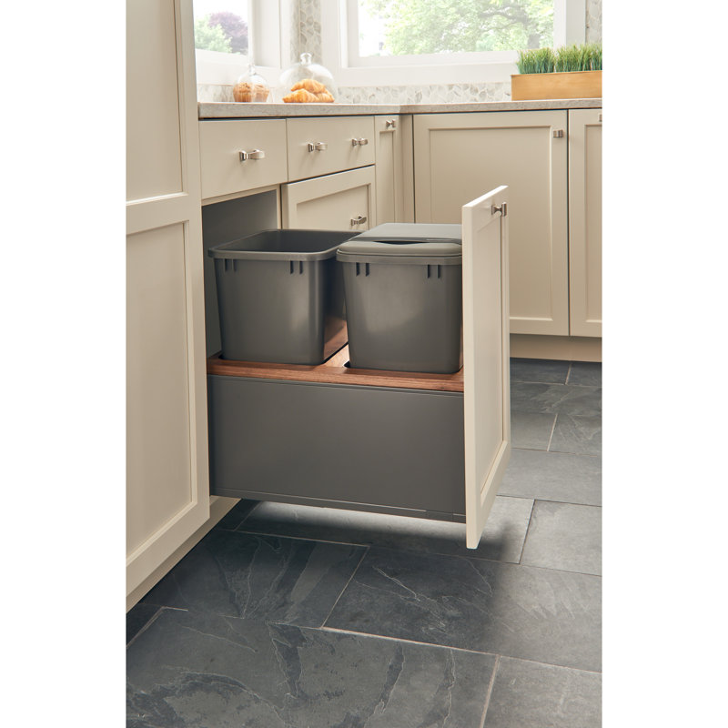LEGRABOX Double 35 pte Poubelle coulissante Orion gris / noyer avec fermeture en douceur BLUM pour armoires sans cadre