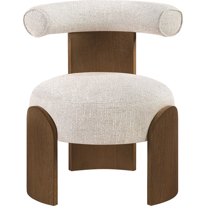 Fauteuil d'appoint Calder, Tissu beige texturé en lin, Brun