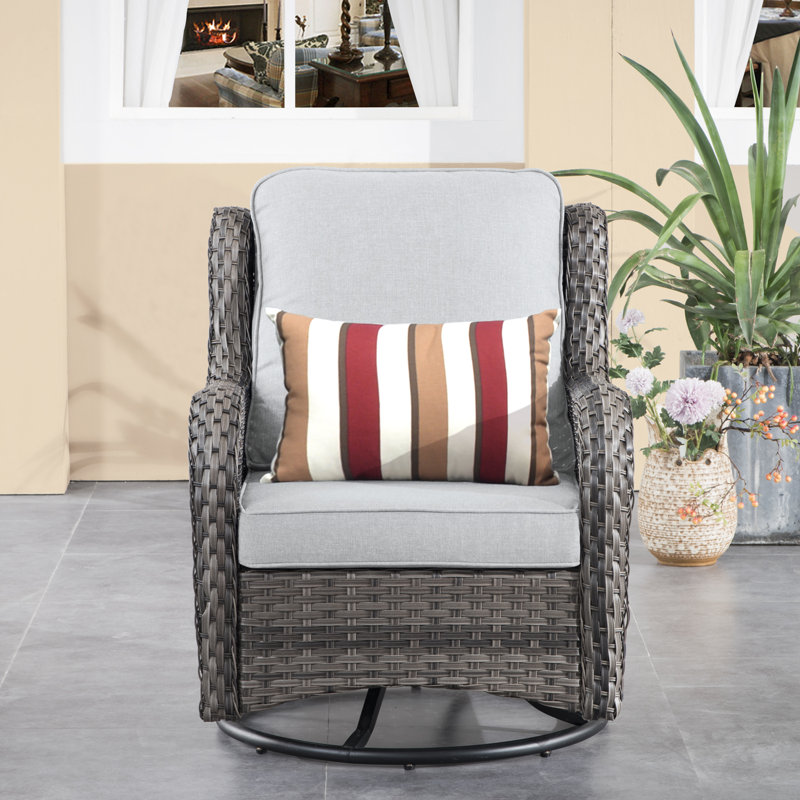 Ensemble de conversation en osier / rotin 7 personnes avec chaises pivotantes et coussins Guilen, Gris, Gris