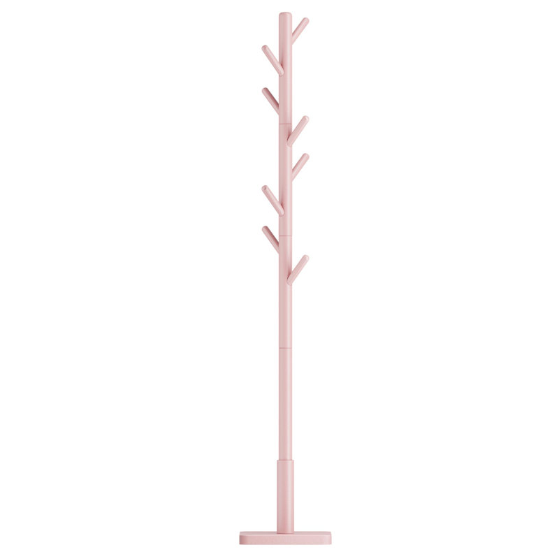 Trikomou Solid Wood 8-Hook Freestanding Coat Rack, Pink