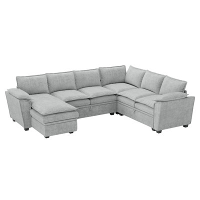 U-Shaped Sectional Storage Sofa With Chaise, Fabric Couch For Living Room