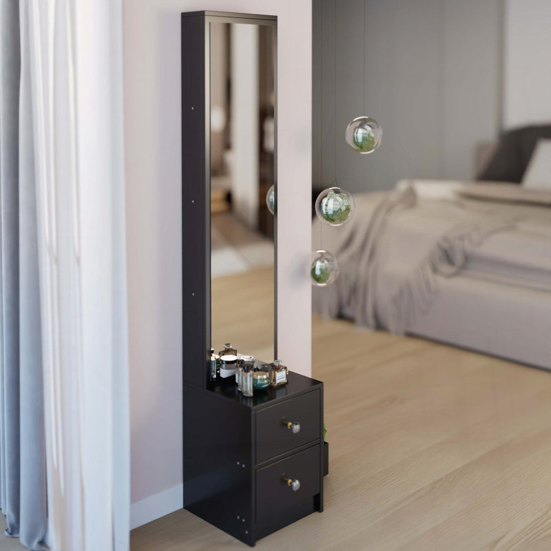 Full Body Mirror Storage Cabinet, Black
