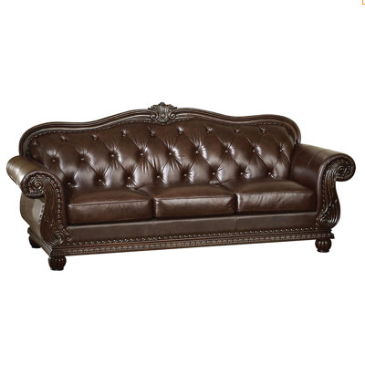 Angelie 94"" Leather Match Rolled Arm Sofa -  Bloomsbury Market, 000ECDB376C8495CB7A8D4181B19FCFF