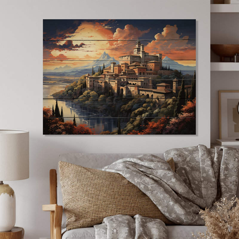 Jamshida, Espagne, palais de l'Alhambra à Granadain sur bois, H 30 po x l 40 po x P 0,78 po
