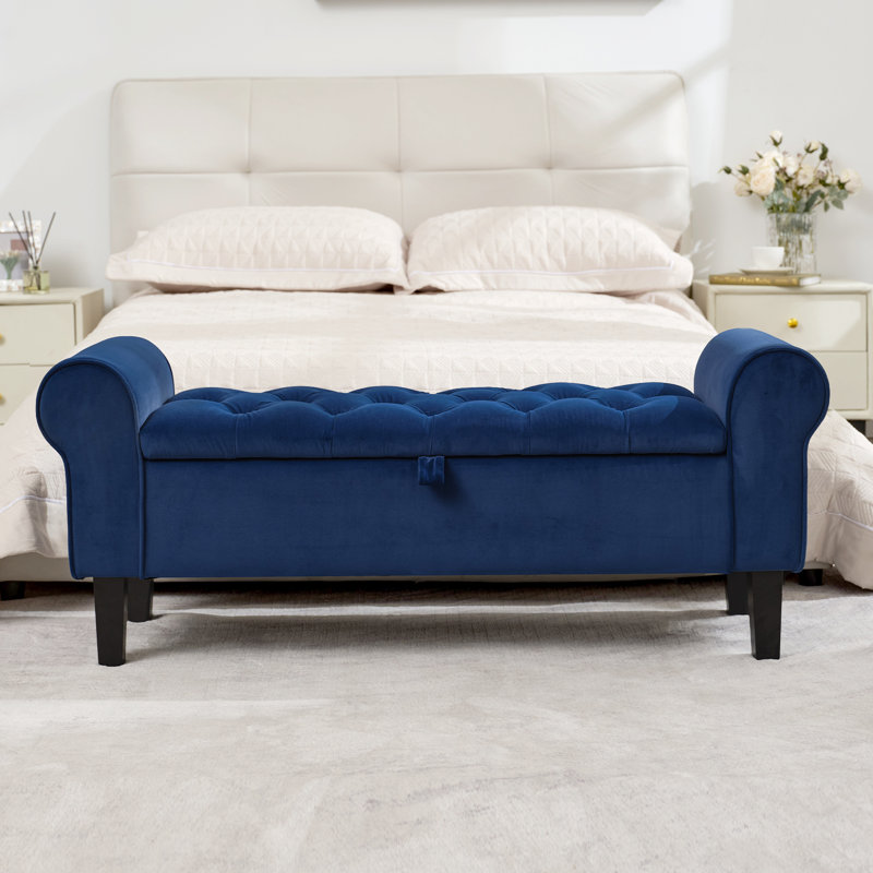Jillia Velvet Upholstered Storage Bench, Blue
