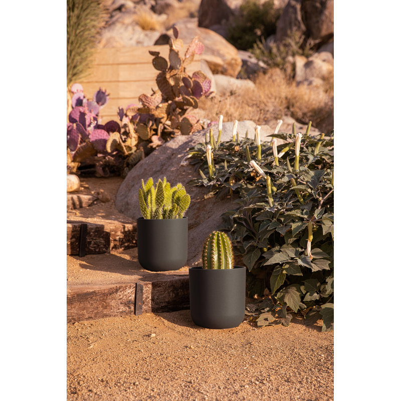 Mason Series Black Plastic-Stone 10" Planter Set of 2